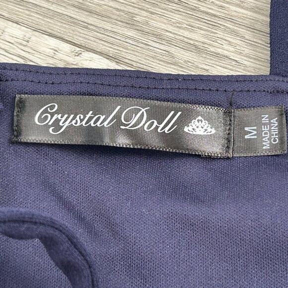 Crystal Doll Navy Ruffle Wrap Romper Spaghetti Strap Zip Back Size M Medium - Picture 6 of 12